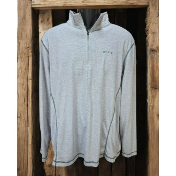 Orvis Mens Large Gray 1/4 Zip Pullover Shirt - Picture 1 of 8